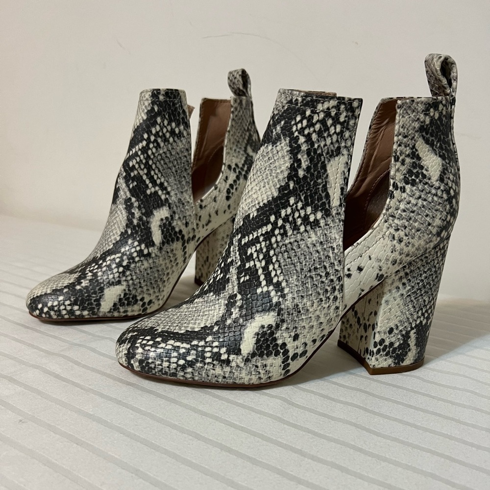 Snake-Print Block Heel Ankle Boot - White/Black -